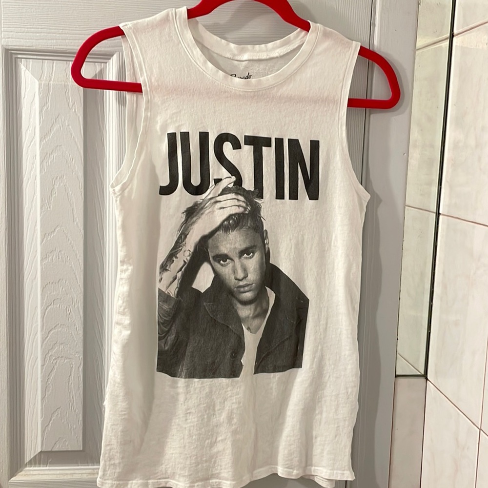 Justin Bieber White Cut Off Tee